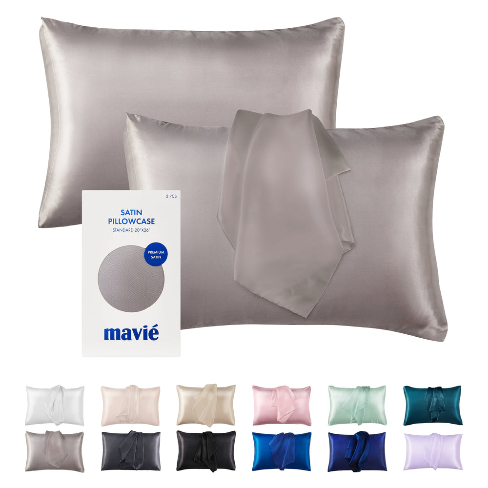 Satin Pillowcase Set of 2 – Standard Size 20” x 26”__Silver Grey