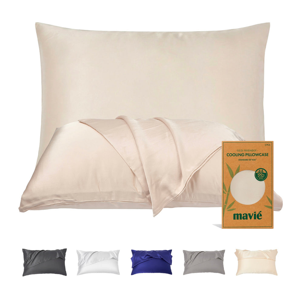 Plant-Derived Cooling Viscose Pillowcases (Set of 2) – Moisture-Wicking & Hair Protection__Beige