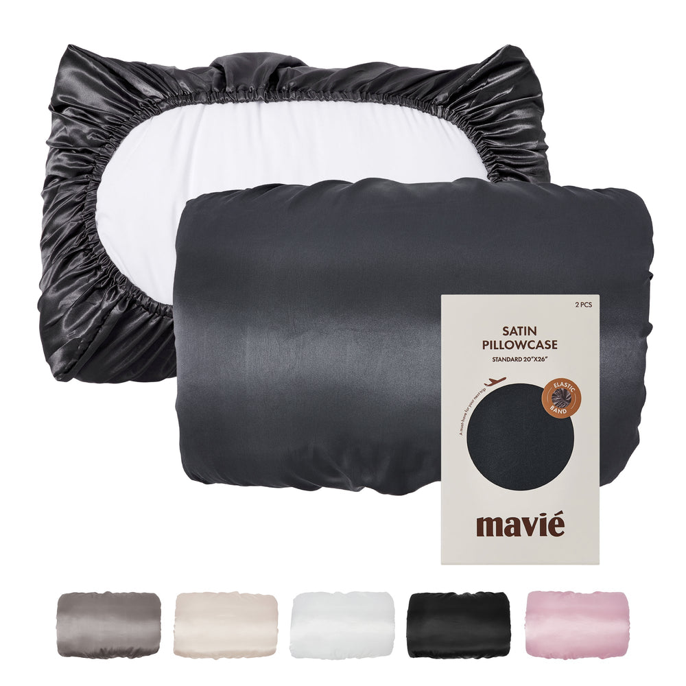 Premium Satin Pillowcase for Hair & Skin – Slip-Free Secure Fit Travel Pillow Cover, Cooling & Anti-Frizz Beauty Sleep__Dark Gray