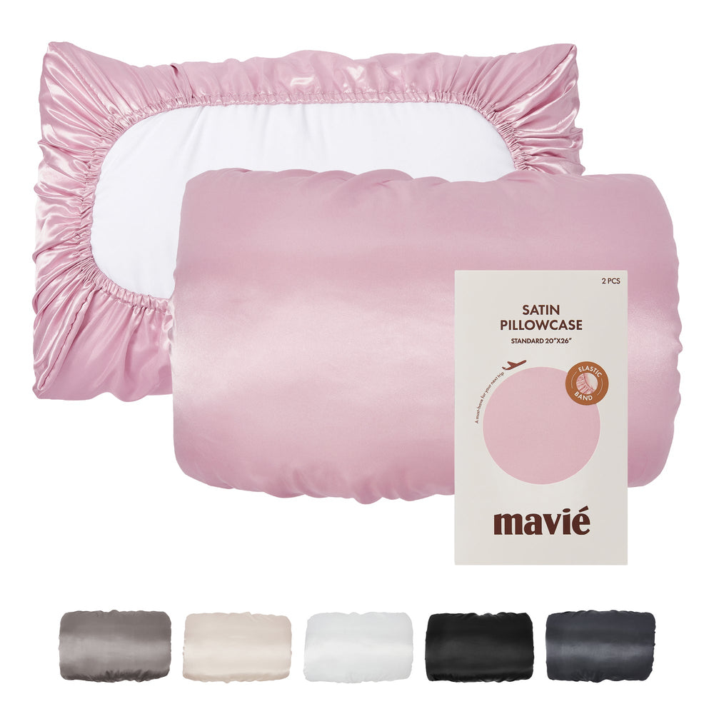 Premium Satin Pillowcase for Hair & Skin – Slip-Free Secure Fit Travel Pillow Cover, Cooling & Anti-Frizz Beauty Sleep__Pink