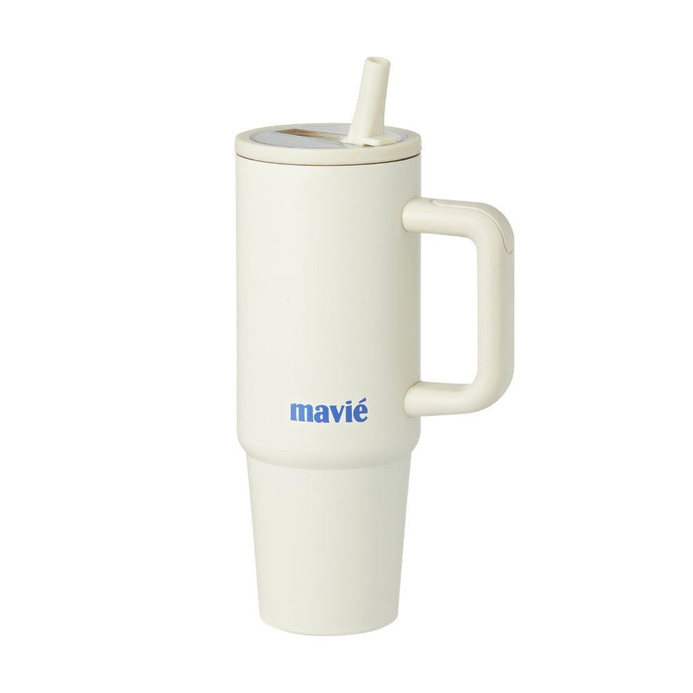 Tumbler with Handle & Built-in Flip Straw - Double Insulated Stainless Steel Water Bottle & Travel Coffee Mug (30oz & 40oz)__Ivory Blue