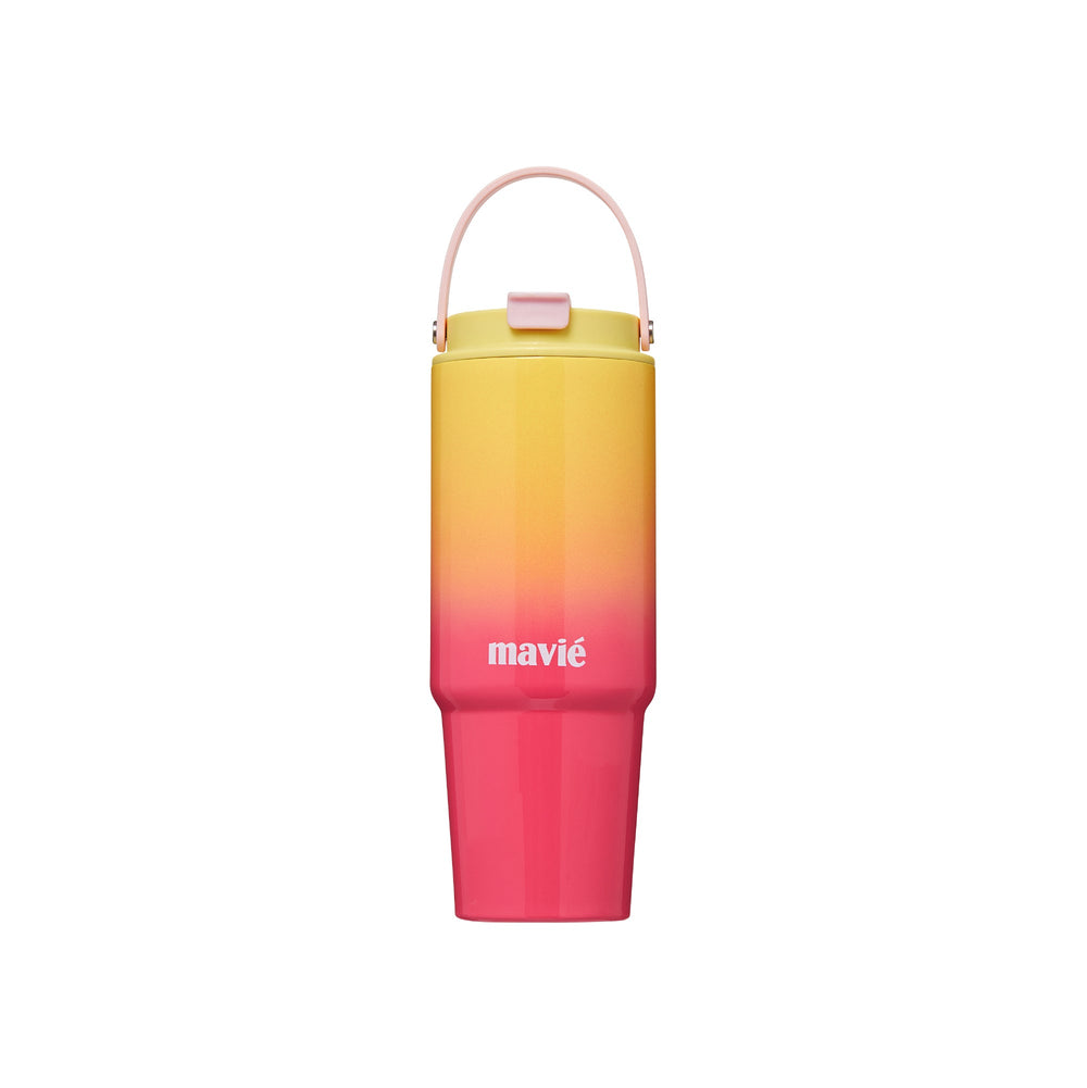 30oz Tumbler With Top Handle & Built-In Flip Straw + Sip Spout__Pink Yellow