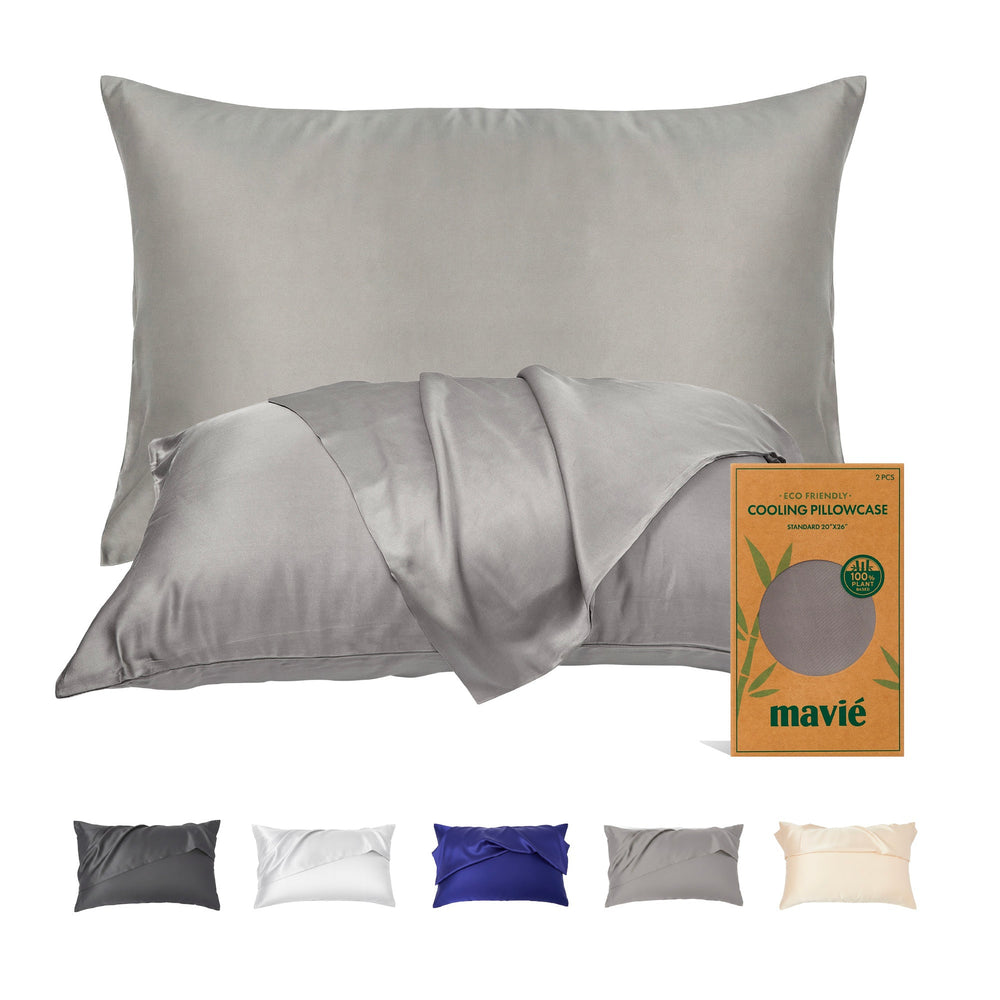 Plant-Derived Cooling Viscose Pillowcases (Set of 2) – Moisture-Wicking & Hair Protection__Sliver Gray
