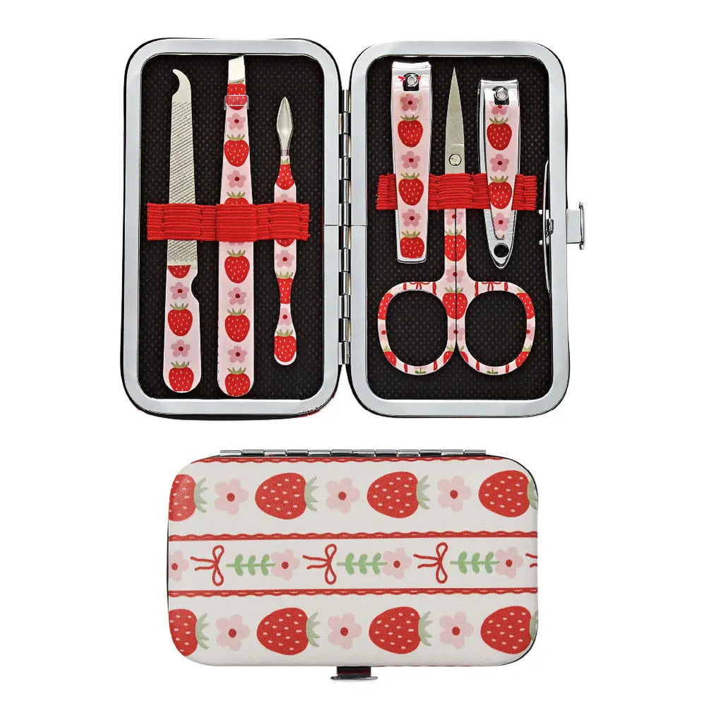 Printed All-in-One Manicure & Pedicure Grooming Kit with Travel Case (6 pcs)__Berry