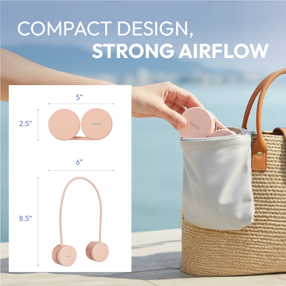 displayall_003 "MAVIÉ Portable Personal Neck Fan, Cooling Hands Free Bladeless Fan, Rechargeable Long Battery Life, 360° Airflow with 3 Speeds, Lightweight Collapsible Design, Low Noise with Strong Wind product view."