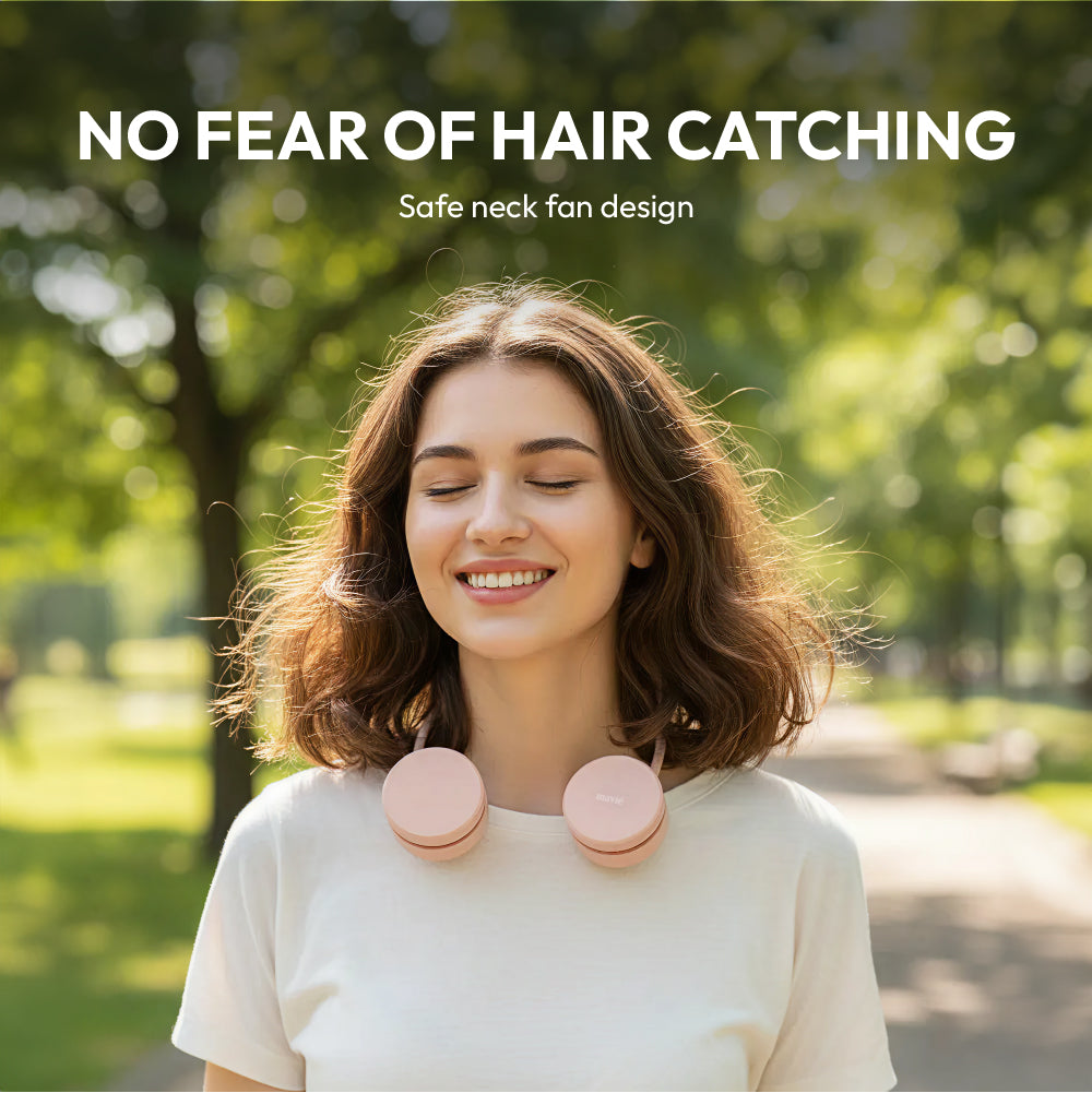 displayall_002 "MAVIÉ Portable Personal Neck Fan, Cooling Hands Free Bladeless Fan, Rechargeable Long Battery Life, 360° Airflow with 3 Speeds, Lightweight Collapsible Design, Low Noise with Strong Wind product view."
