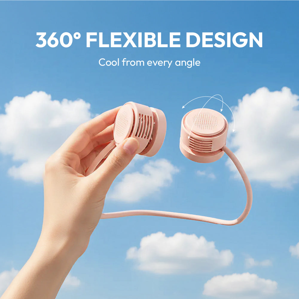displayall_004 "MAVIÉ Portable Personal Neck Fan, Cooling Hands Free Bladeless Fan, Rechargeable Long Battery Life, 360° Airflow with 3 Speeds, Lightweight Collapsible Design, Low Noise with Strong Wind product view."