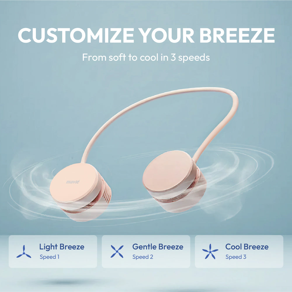 displayall_001 "MAVIÉ Portable Personal Neck Fan, Cooling Hands Free Bladeless Fan, Rechargeable Long Battery Life, 360° Airflow with 3 Speeds, Lightweight Collapsible Design, Low Noise with Strong Wind product view."