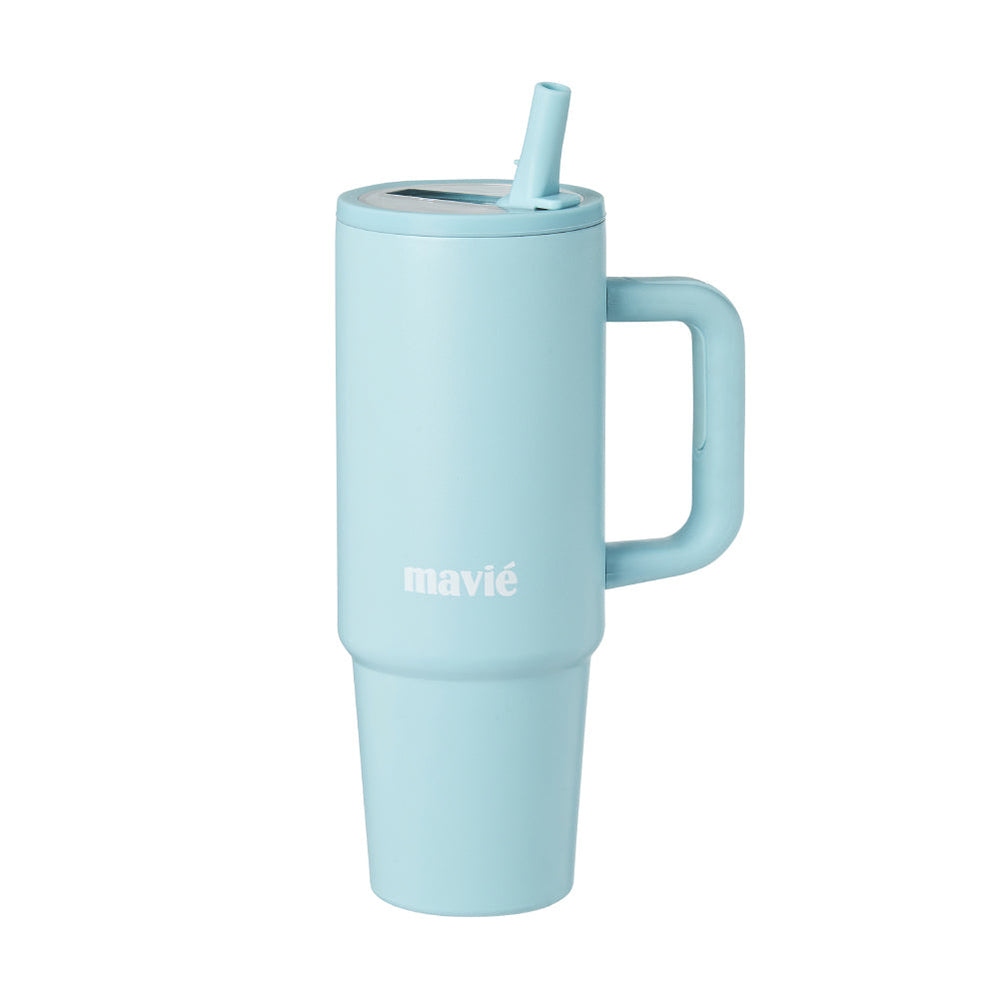 Tumbler with Handle & Built-in Flip Straw - Double Insulated Stainless Steel Water Bottle & Travel Coffee Mug (30oz & 40oz)__Aqua Blue