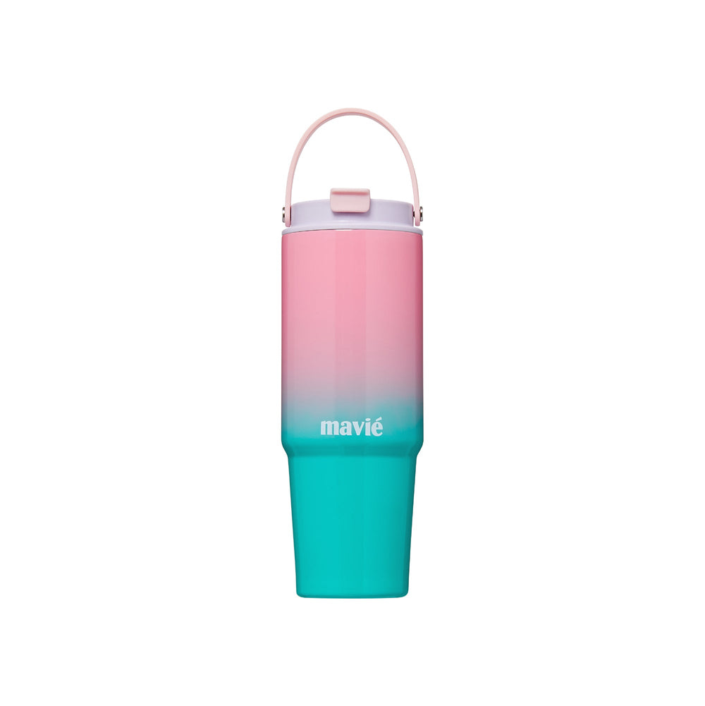 30oz Tumbler With Top Handle & Built-In Flip Straw + Sip Spout__Aqua Pink